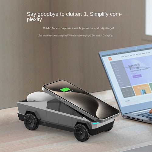Cyber pickup truck car mobile phone watch earphone desktop multifunctional three in one wireless charger